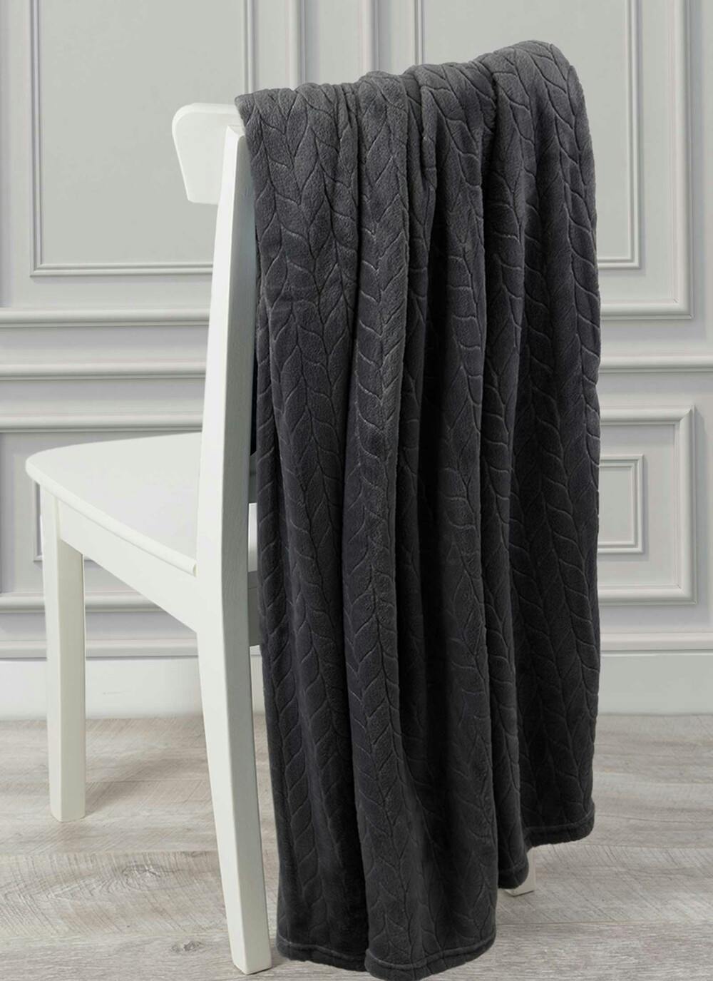 Grey Leaf Embossed Fleece Throw