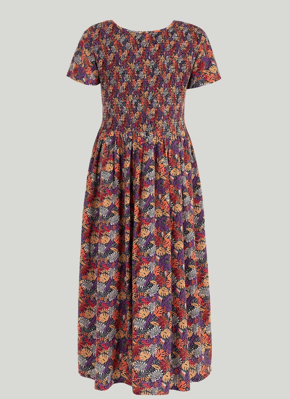 Shirred Bodice Print Midi Dress