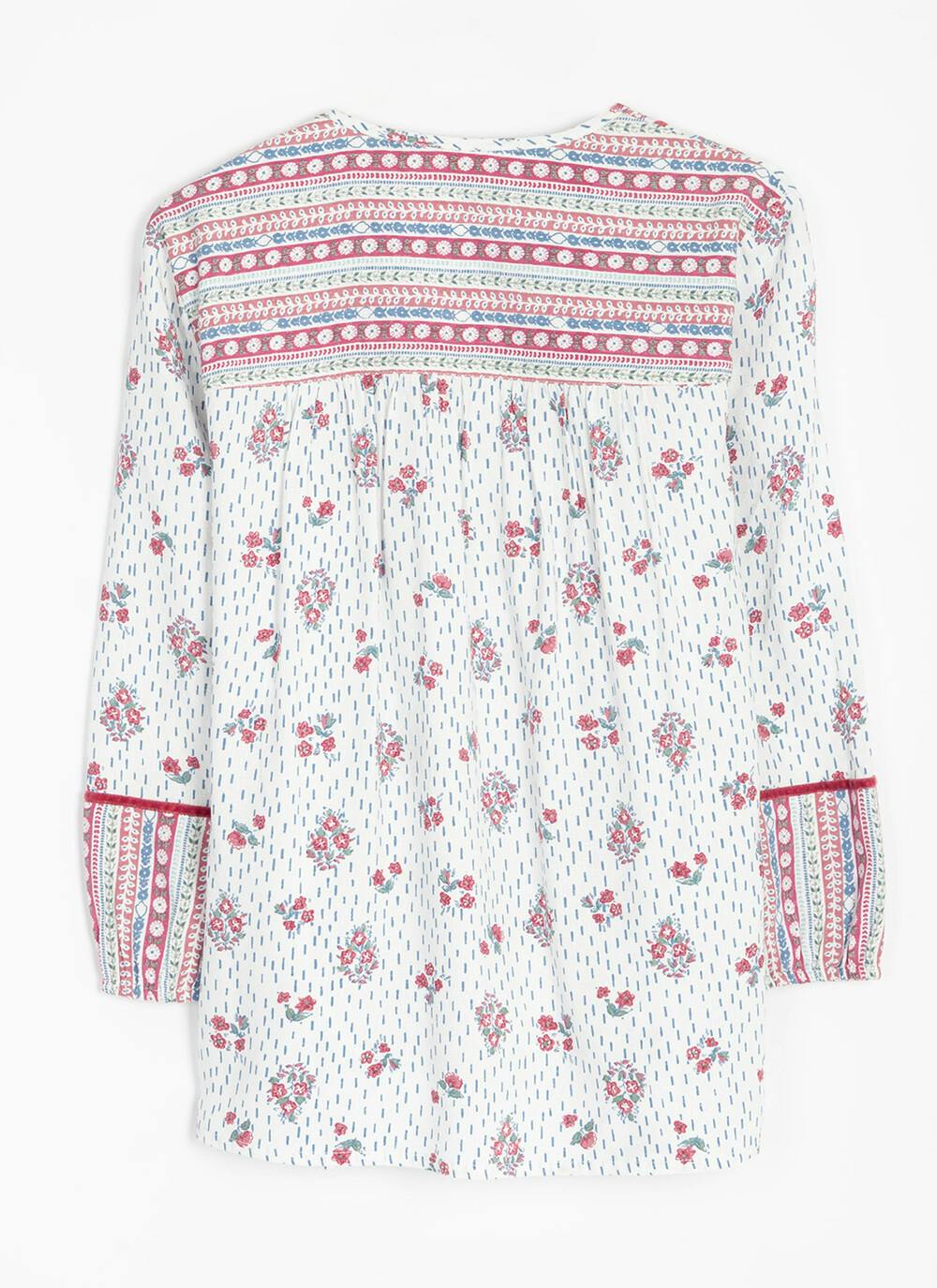 Pure Cotton Printed Pintuck Blouse