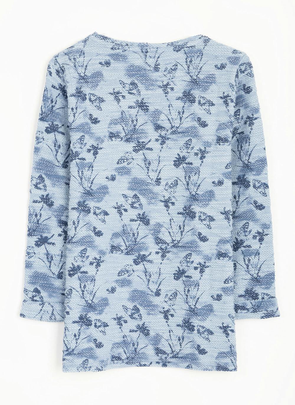 Cotton Rich Textured Crew Neck Printed Top