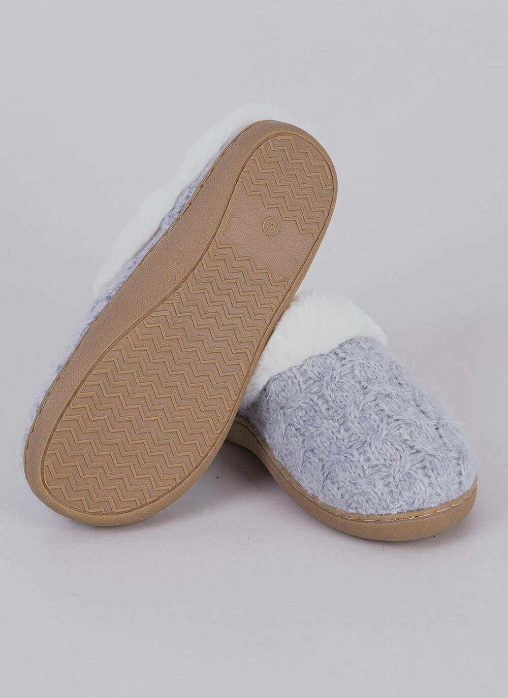 Comfy Faux Fur Lined Cable Mule Slippers