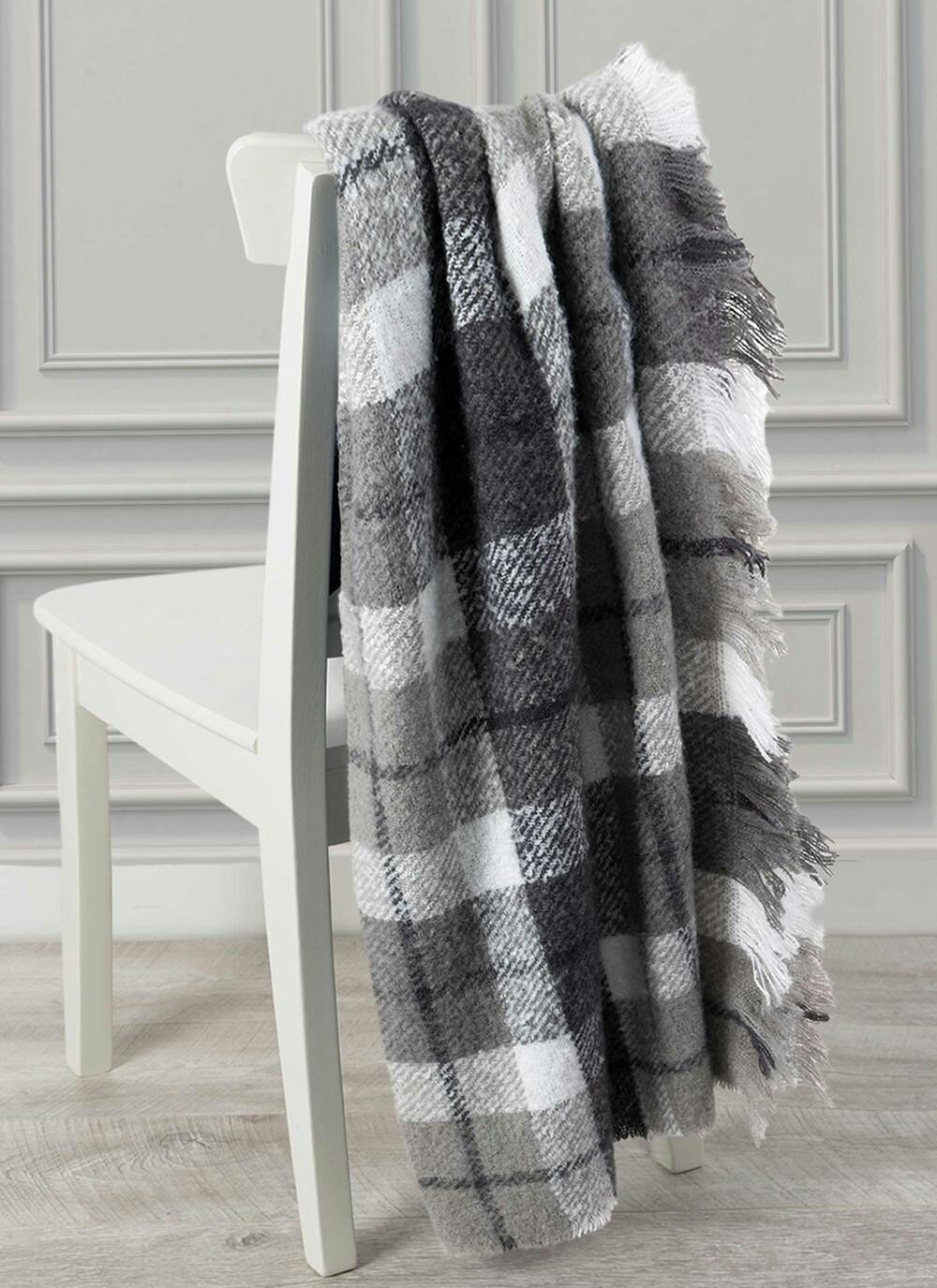  Grey Boucle Check Throw