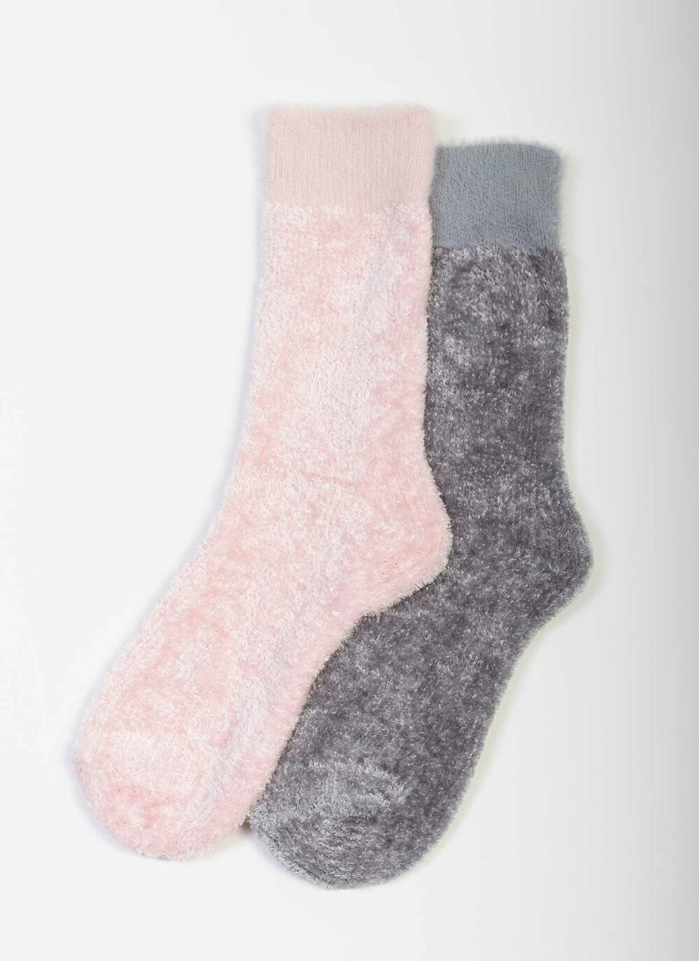  2 Pack Grey / Pink Velvet Socks