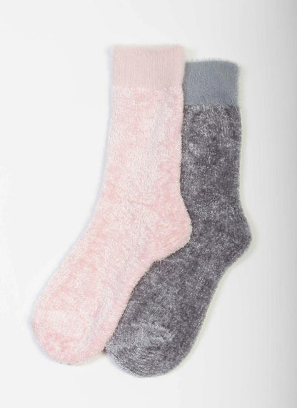  2 Pack Grey / Pink Velvet Socks