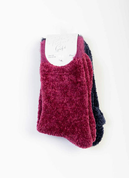  2 Pack Raspberry / Navy Velvet Socks