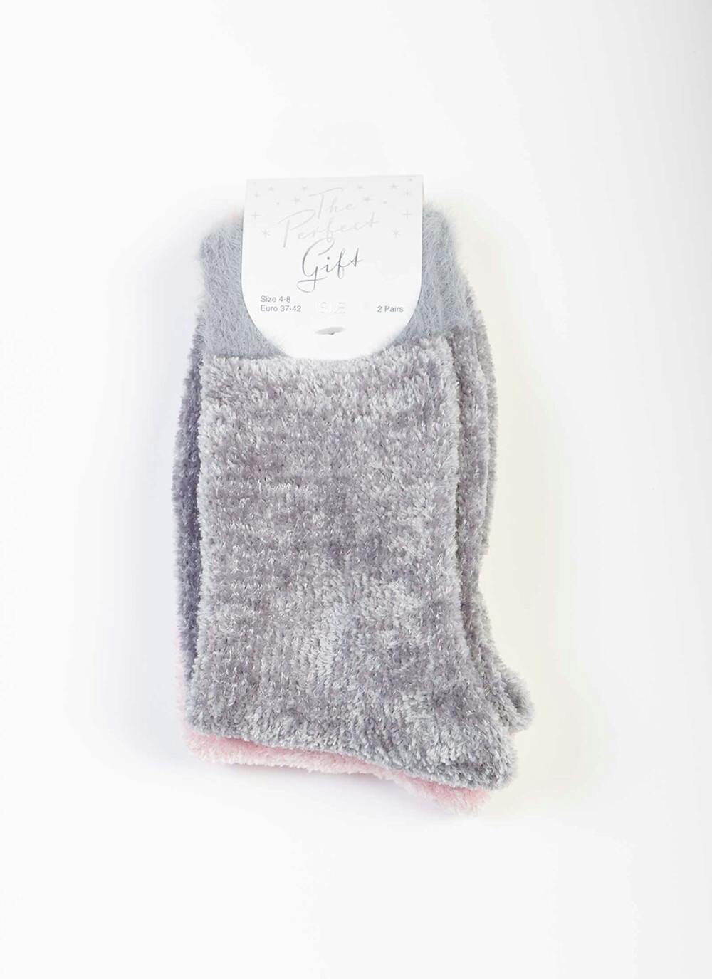  2 Pack Grey / Pink Velvet Socks