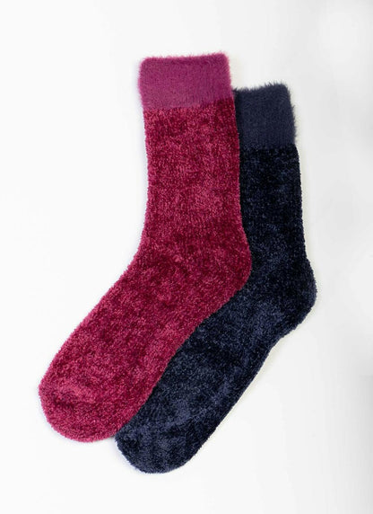  2 Pack Raspberry / Navy Velvet Socks