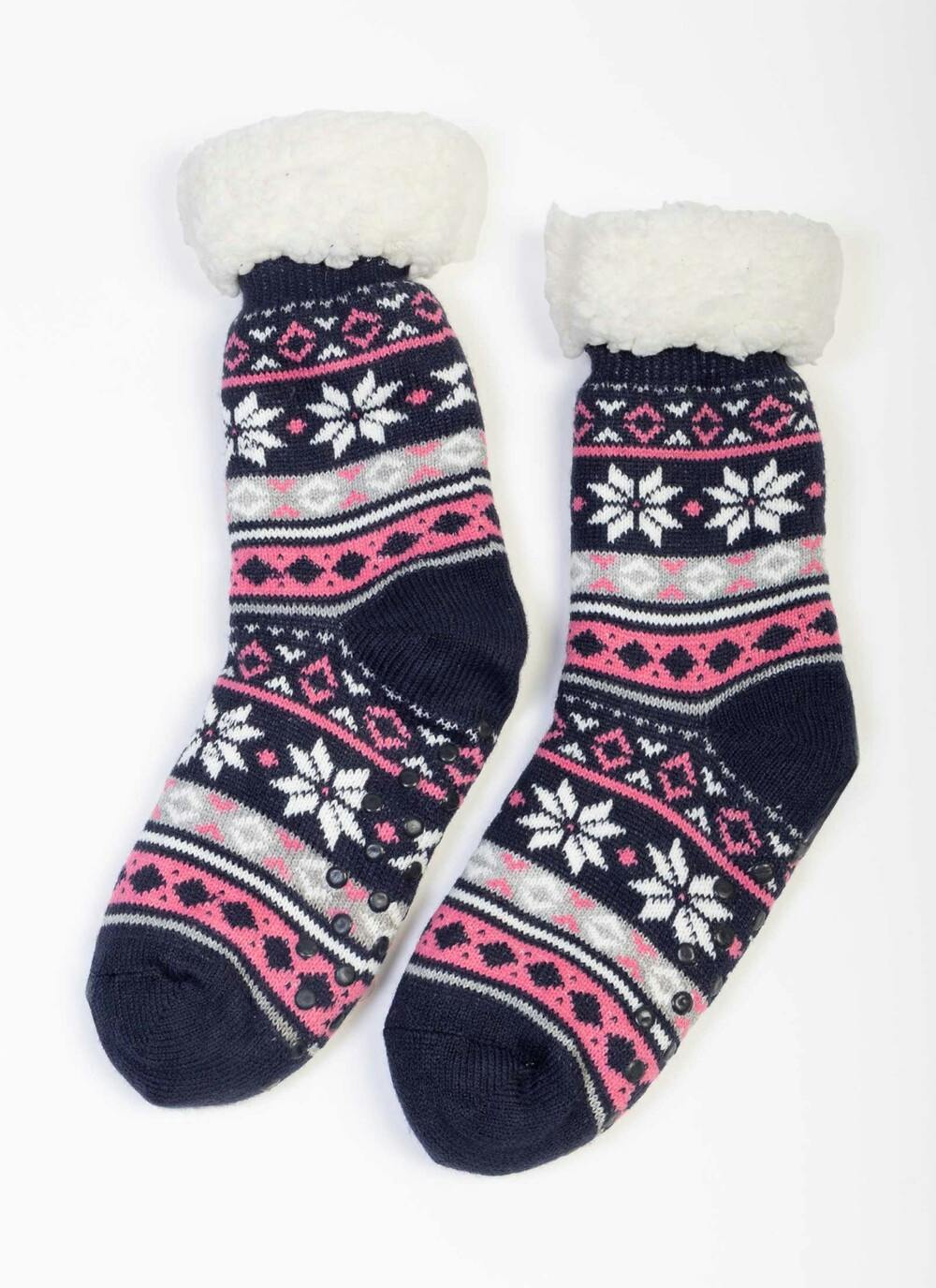  Navy Fairisle Slipper Socks
