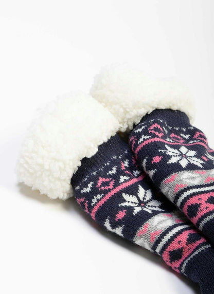  Navy Fairisle Slipper Socks