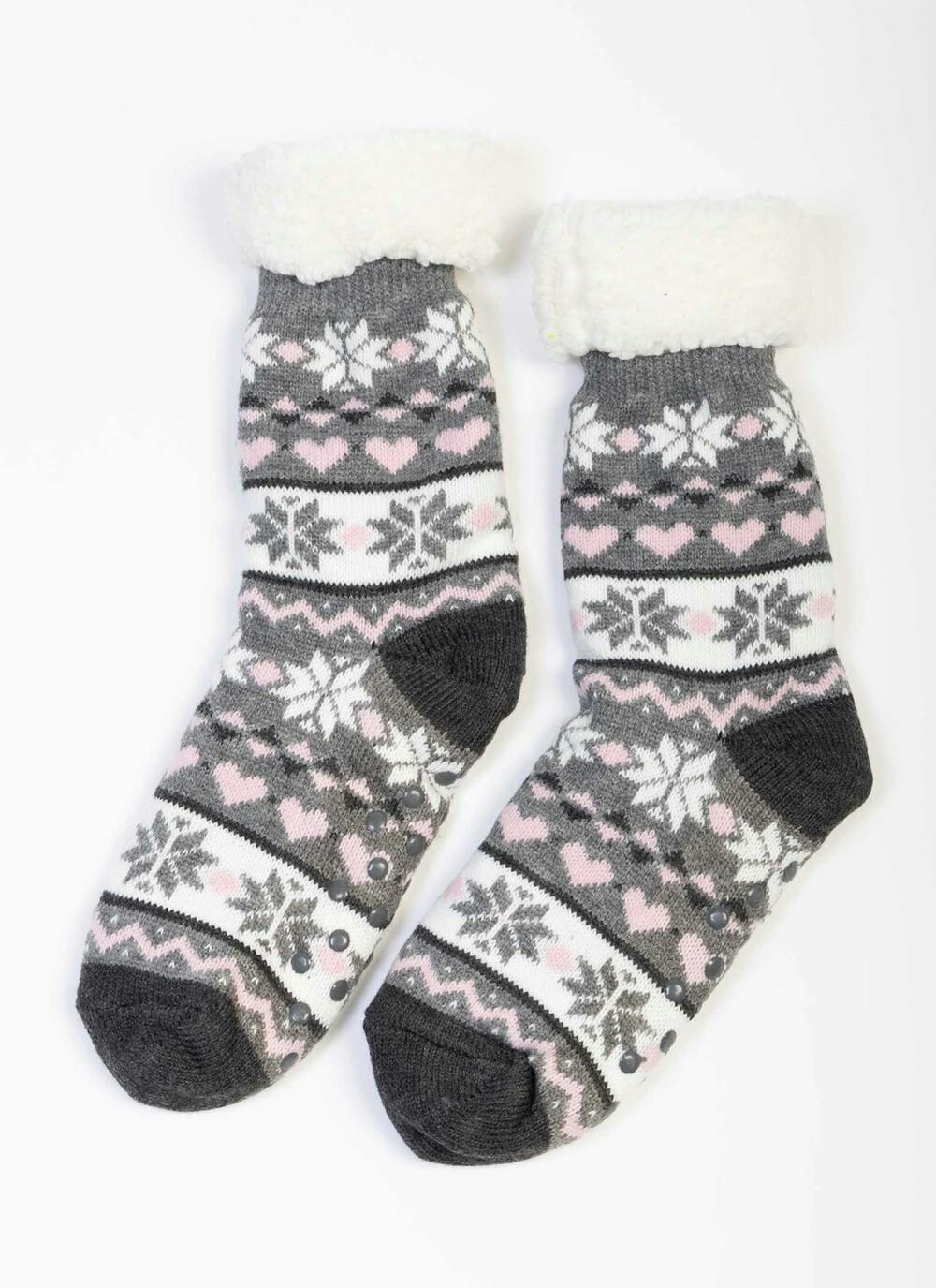  Grey Fairisle Slipper Socks
