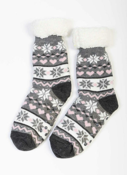  Grey Fairisle Slipper Socks
