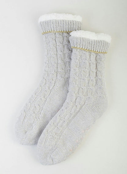  Grey Cable Chenille Slipper Socks