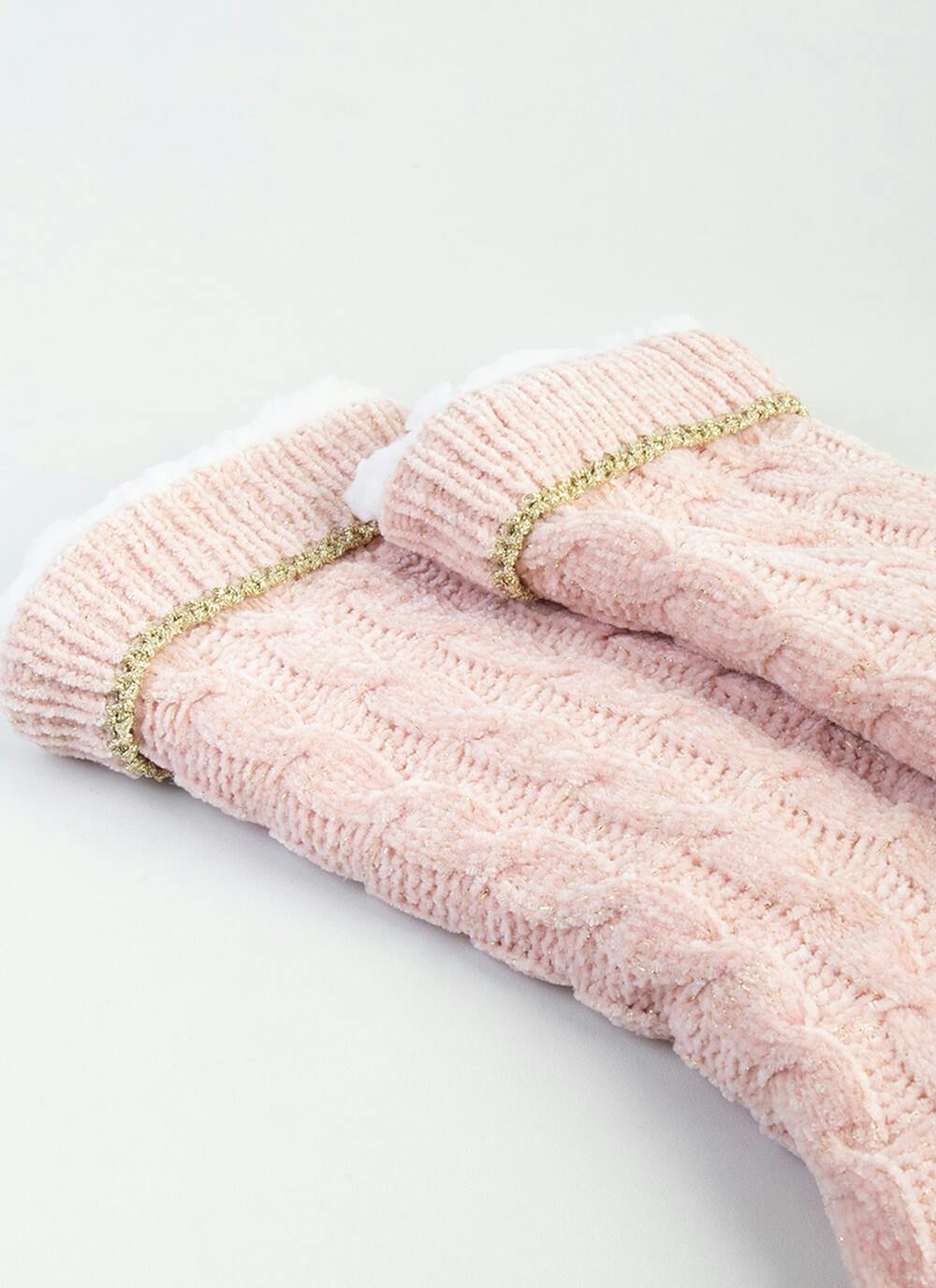  Pink Cable Chenille Slipper Socks