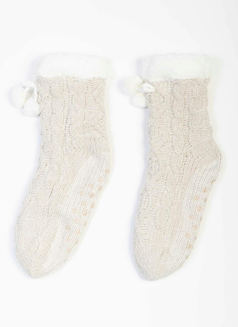  Natural Cable Chenille Slipper Socks
