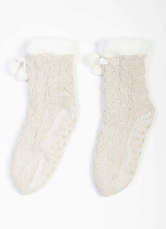  Natural Cable Chenille Slipper Socks