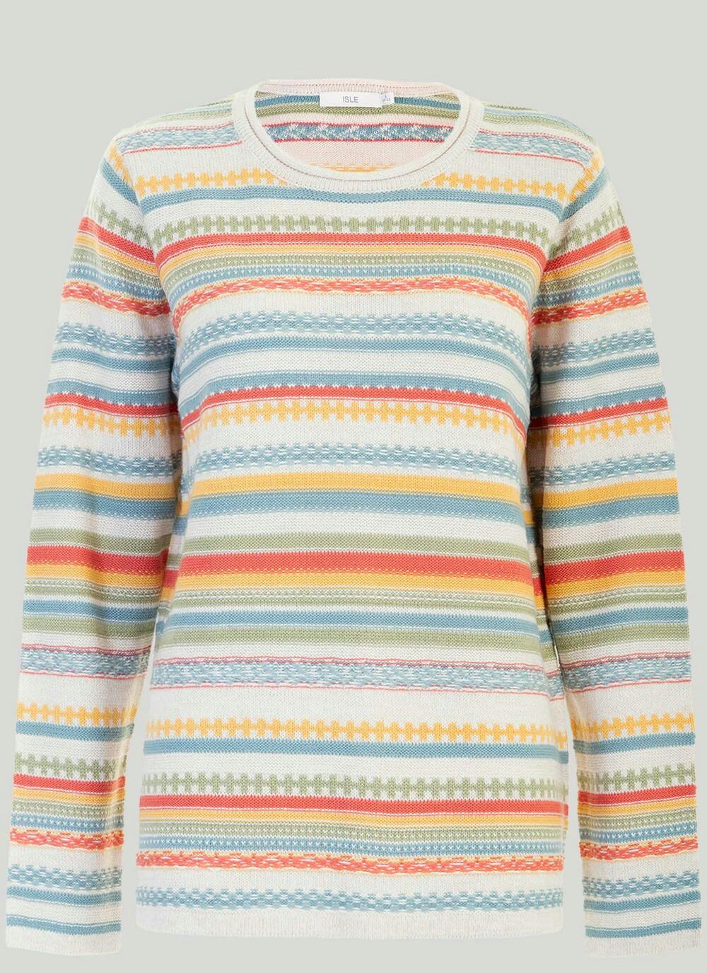  Textured Fairisle Crew Neck Jumper