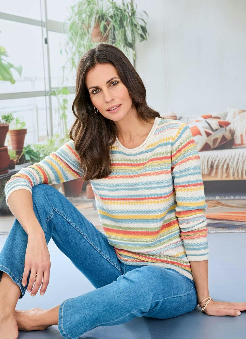  Textured Fairisle Crew Neck Jumper