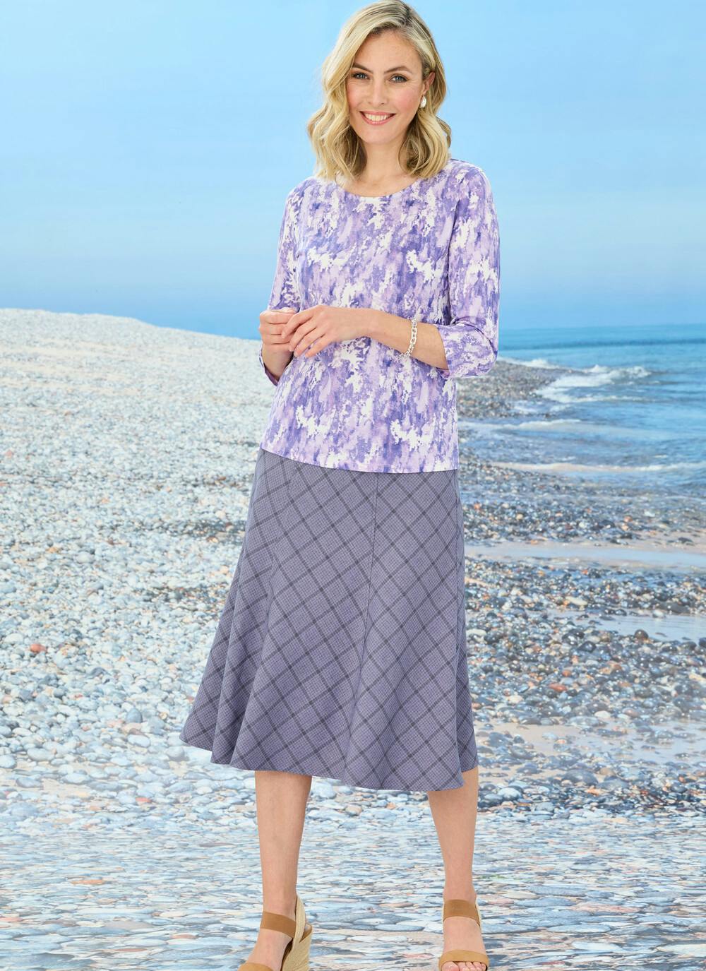  Printed Check Lined Skirt 27"