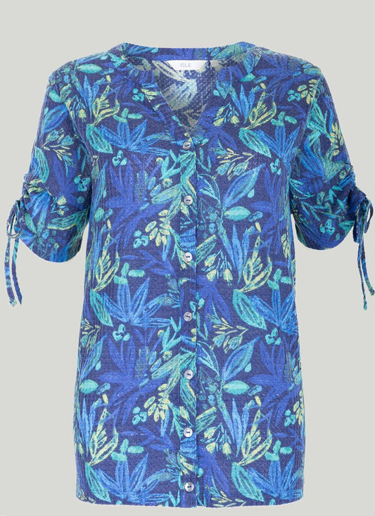  Textured Button Through T-Shirt