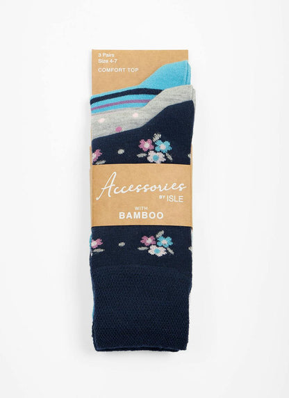  3 Pack Floral / Spot / Stripe Bamboo Blend Socks