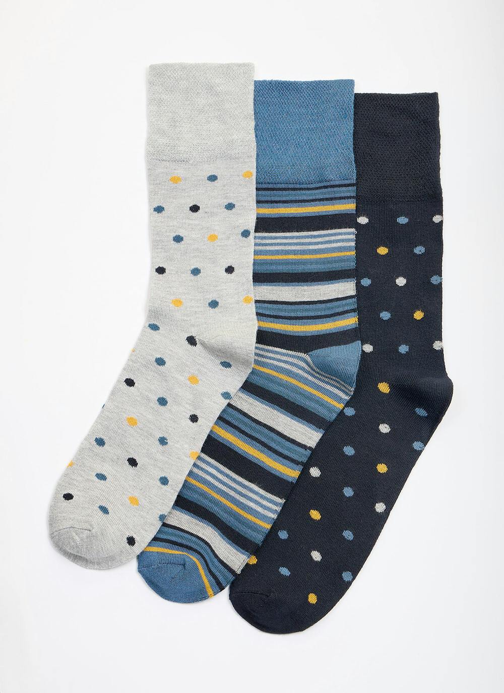  3 Pack Spot / Stripe Bamboo Blend Socks