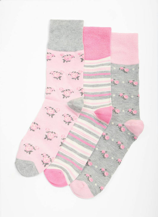  3 Pack Floral / Stripe Bamboo Blend Socks