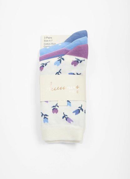  3 Pack Tulips / Stripe / Spot Socks