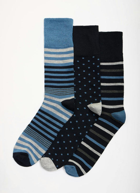  3 Pack Stripe / Spot Bamboo Blend Socks
