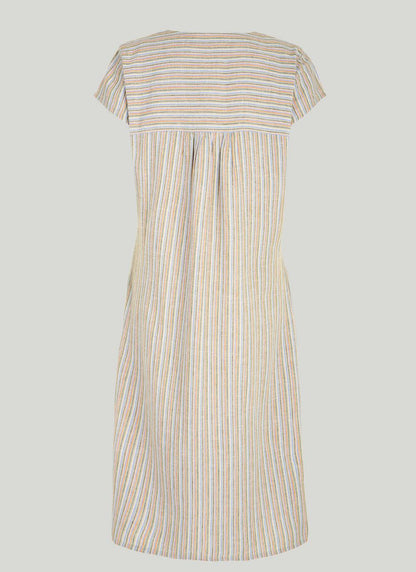  Linen Blend Stripe Midi Dress