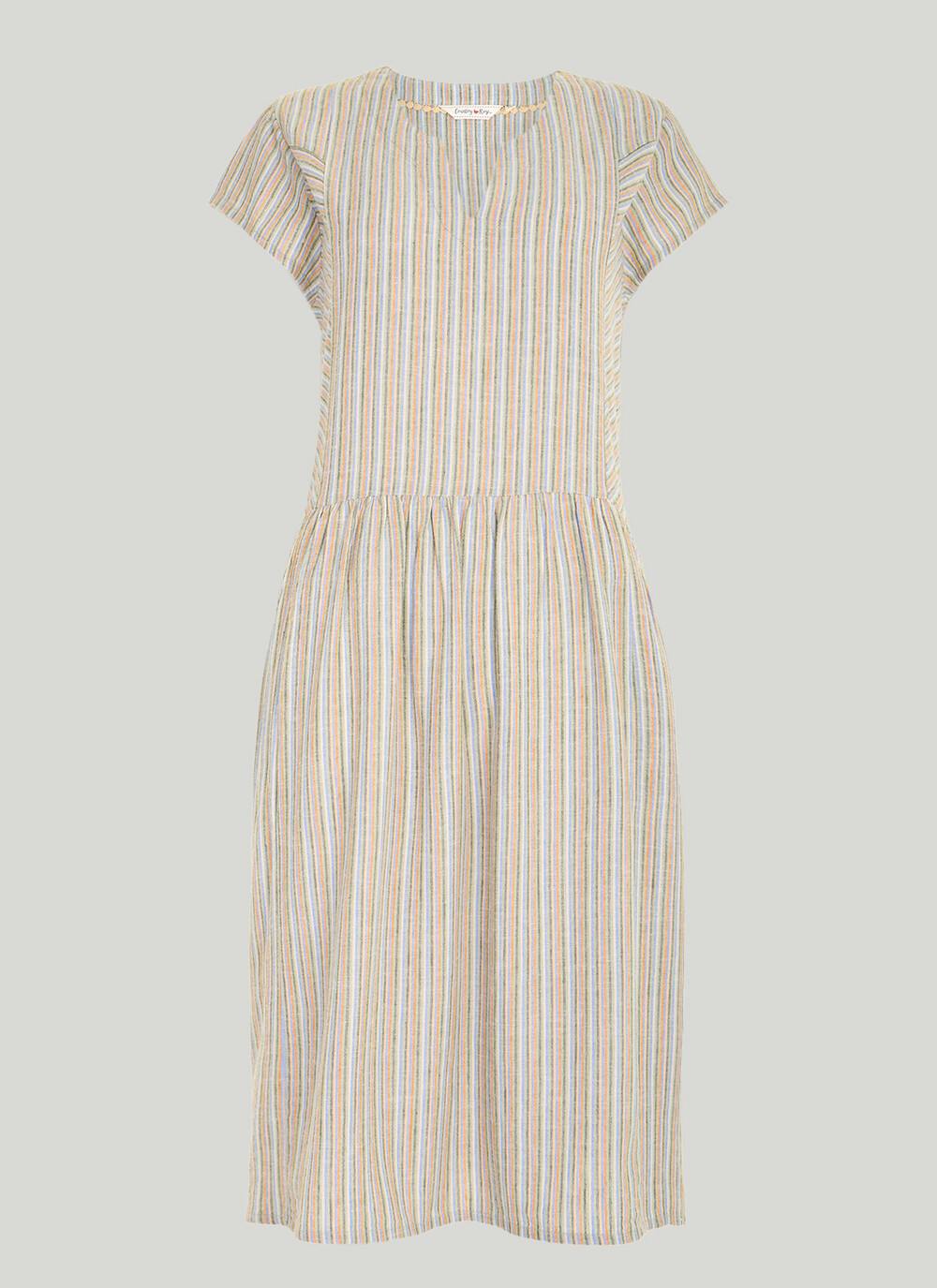  Linen Blend Stripe Midi Dress