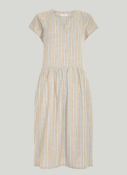  Linen Blend Stripe Midi Dress