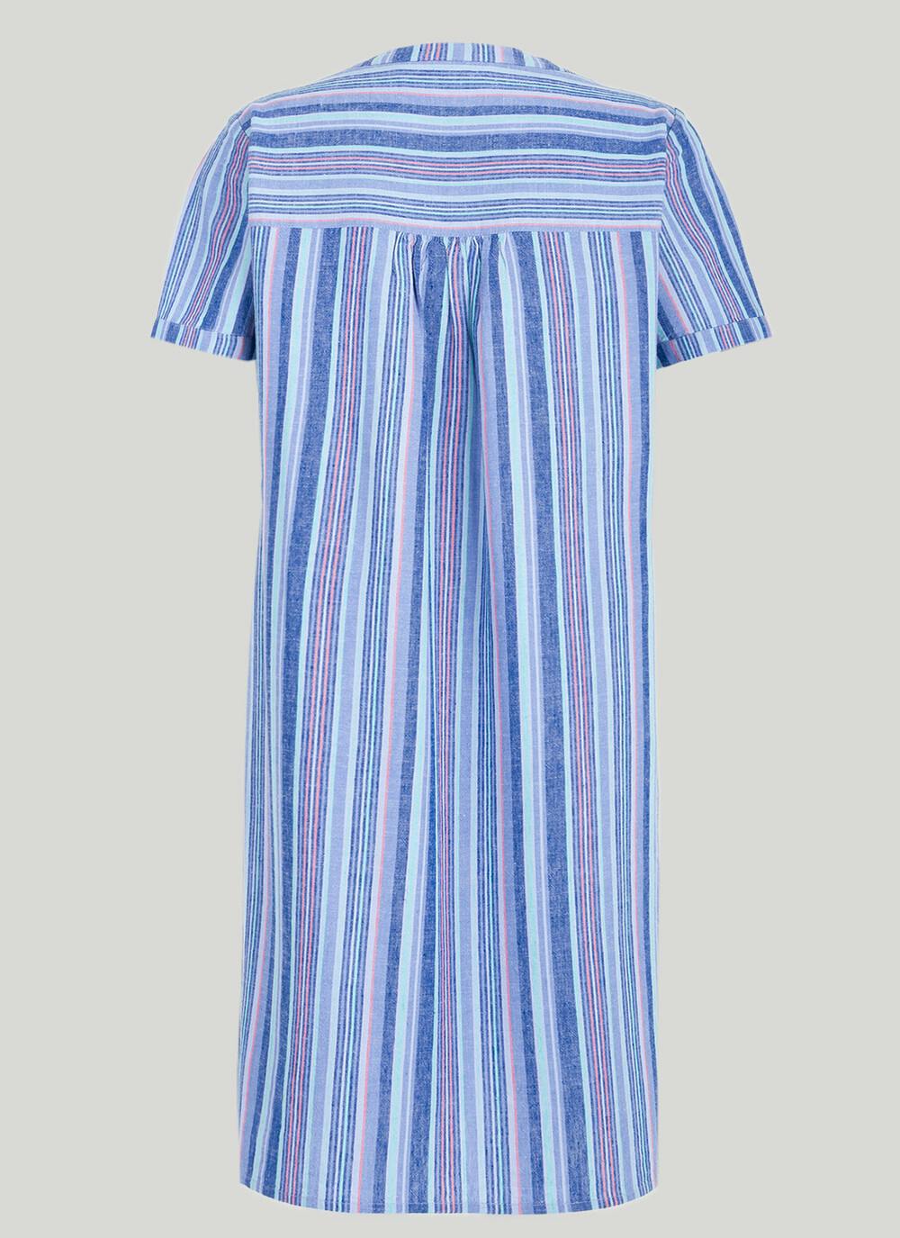  Linen Blend Striped Midi Dress