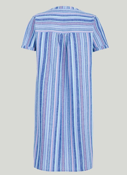  Linen Blend Striped Midi Dress
