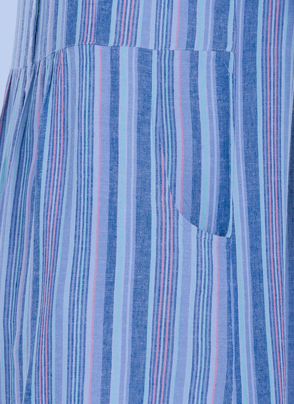  Linen Blend Striped Midi Dress