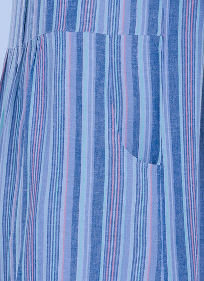  Linen Blend Striped Midi Dress