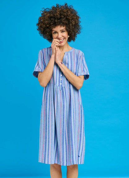  Linen Blend Striped Midi Dress