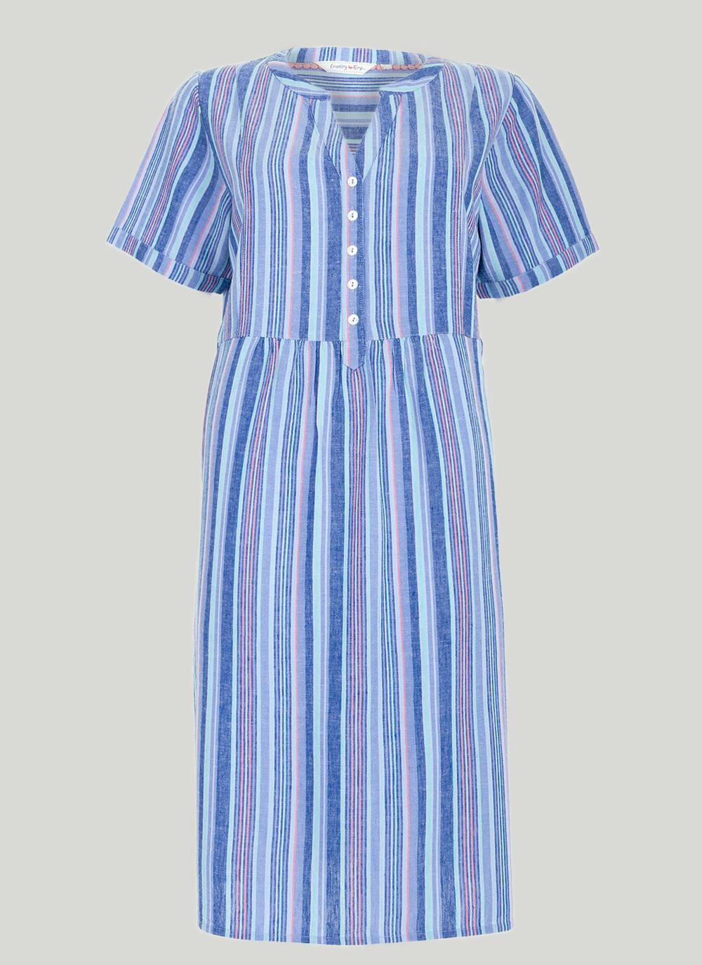  Linen Blend Striped Midi Dress