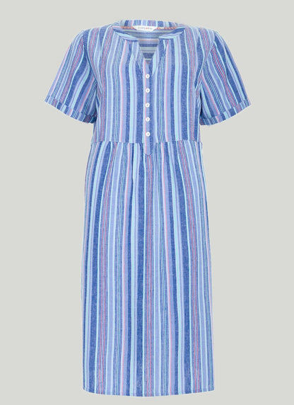  Linen Blend Striped Midi Dress