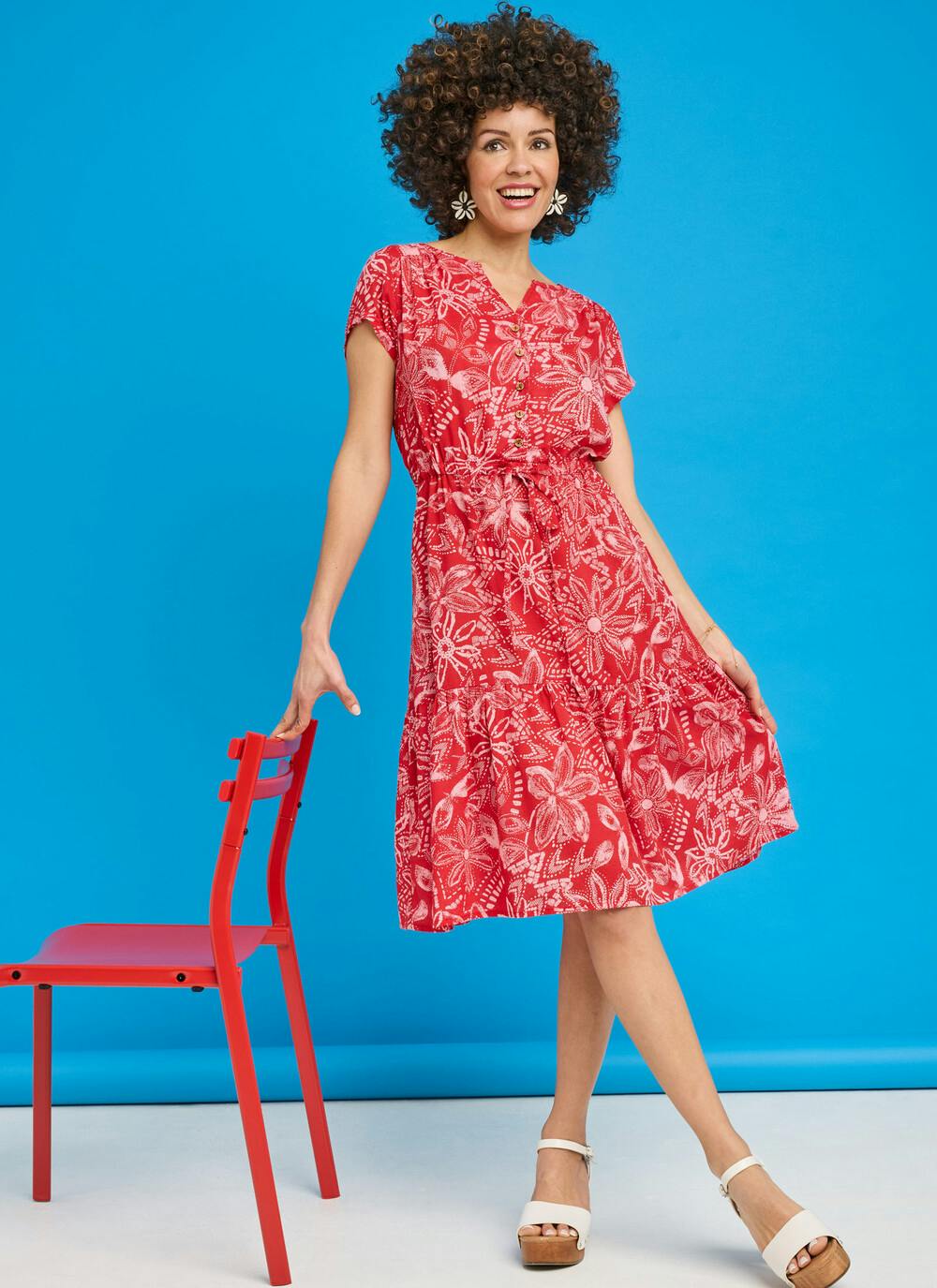  Tiered Short Sleeve Midi Dress
