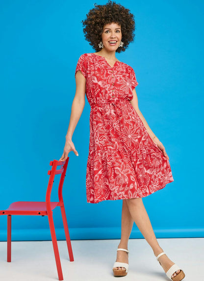  Tiered Short Sleeve Midi Dress