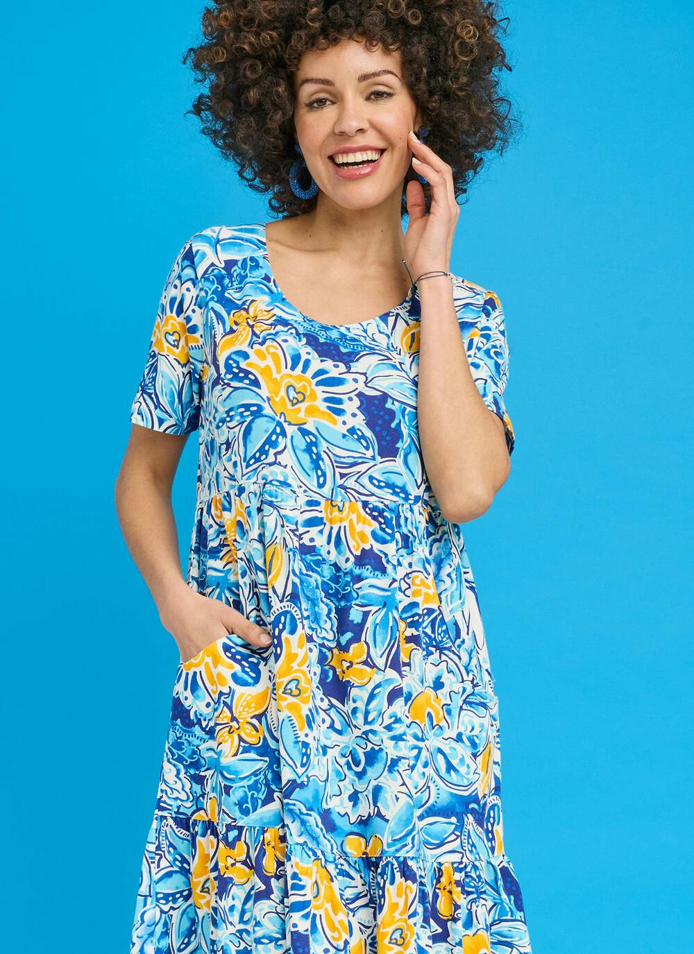  Linen Blend Tiered Shift Dress