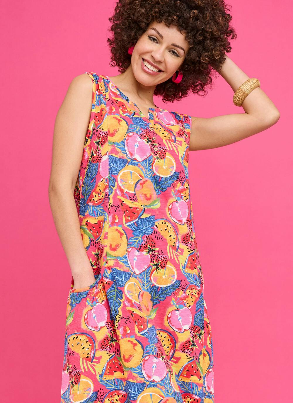  Pure Cotton Notch Neck Jersey Dress