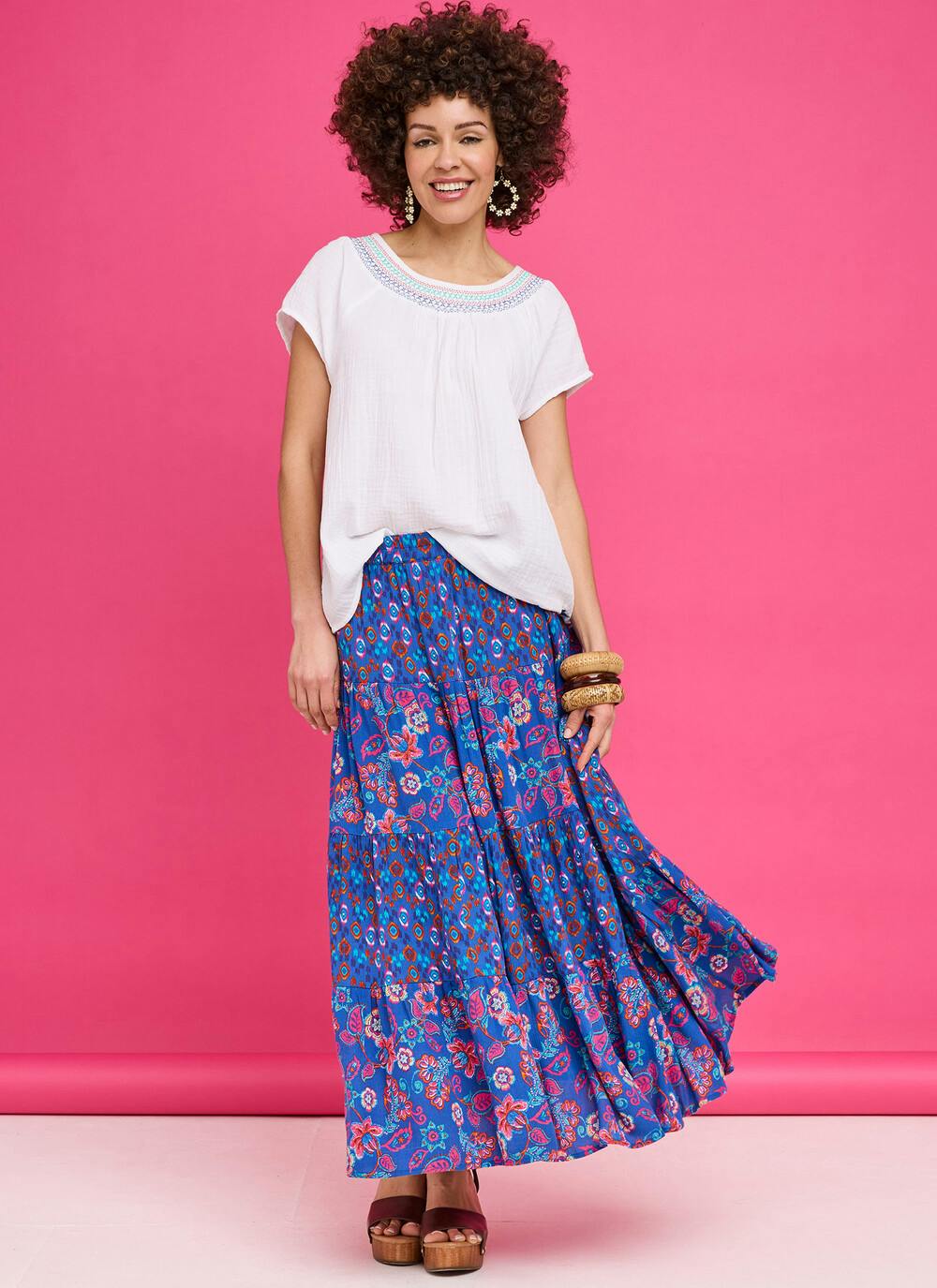  Multi Print Tiered Skirt