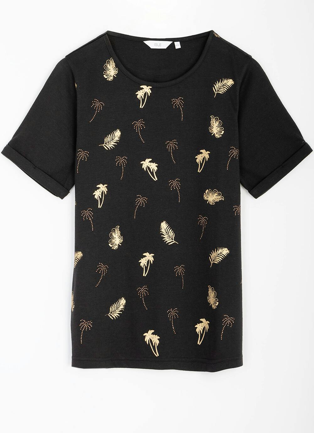  Linen Blend All Over Embellished Palm Tree T-Shirt
