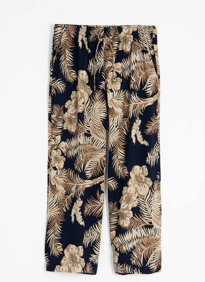  Elasticated Waist Crop Print Trouser