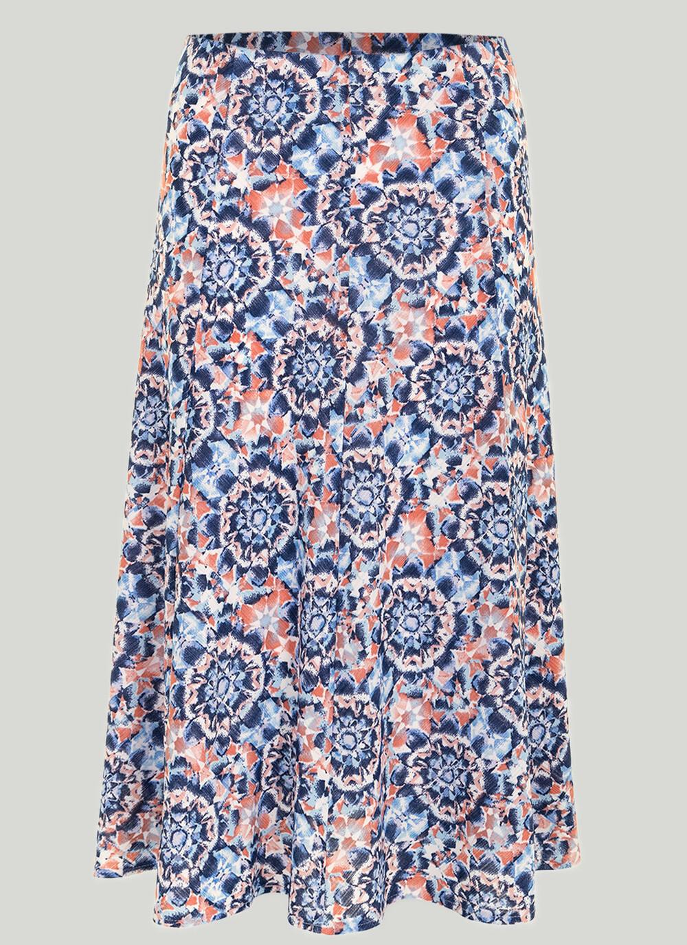  Textured A Line Tile Print Skirt