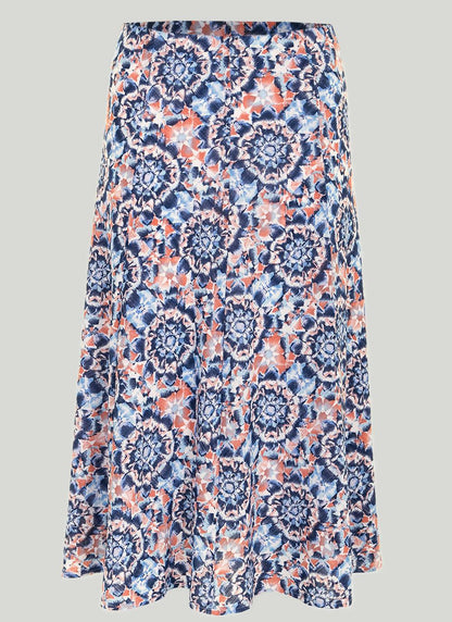  Textured A Line Tile Print Skirt