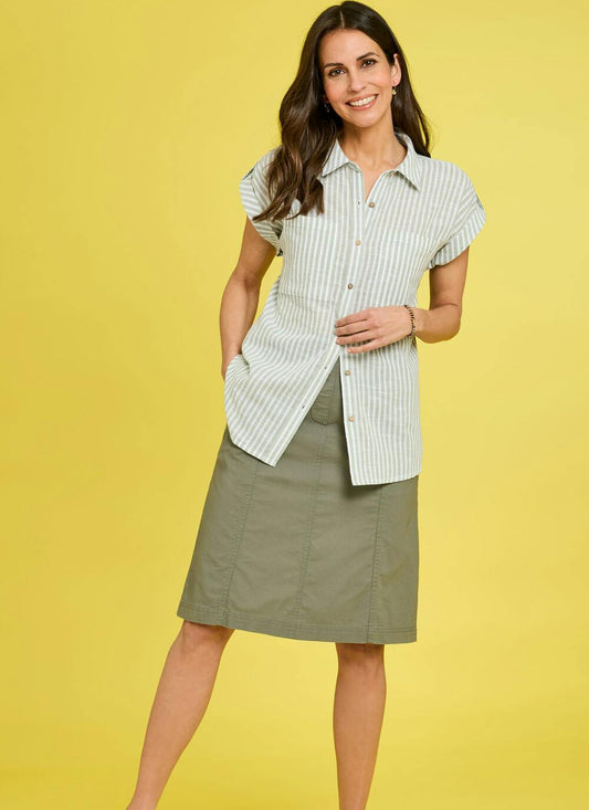  Pure Cotton Chambray Midi Skirt