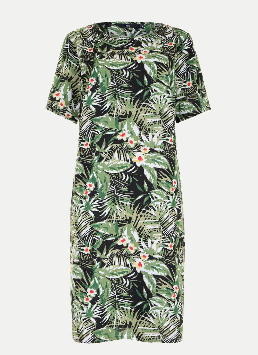  Linen Blend Embroidered Detail Midi Dress