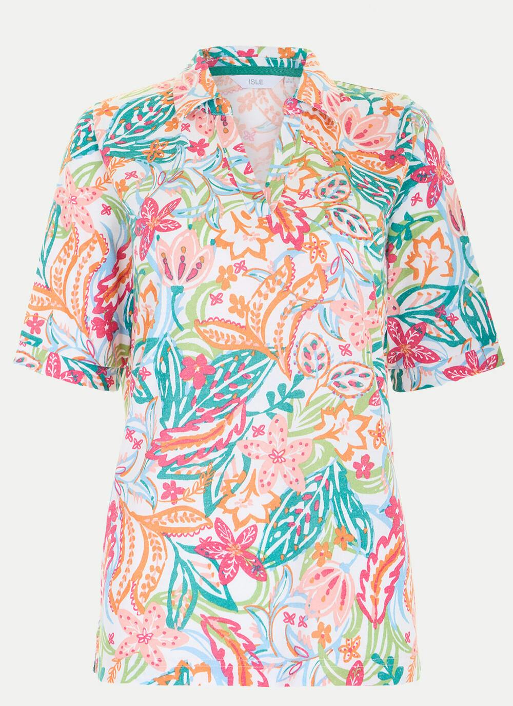  Linen Blend Print Polo Shirt